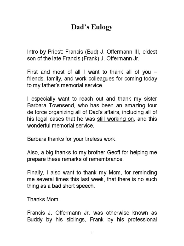 Short eulogy for father from son image