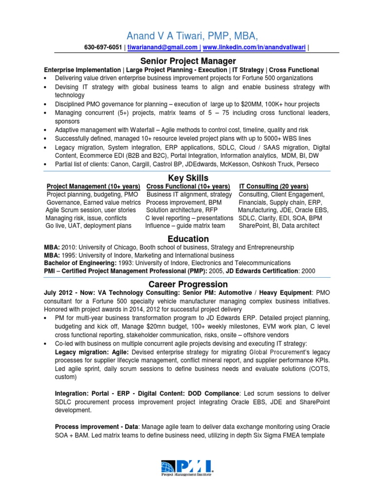 Cognos project manager resume