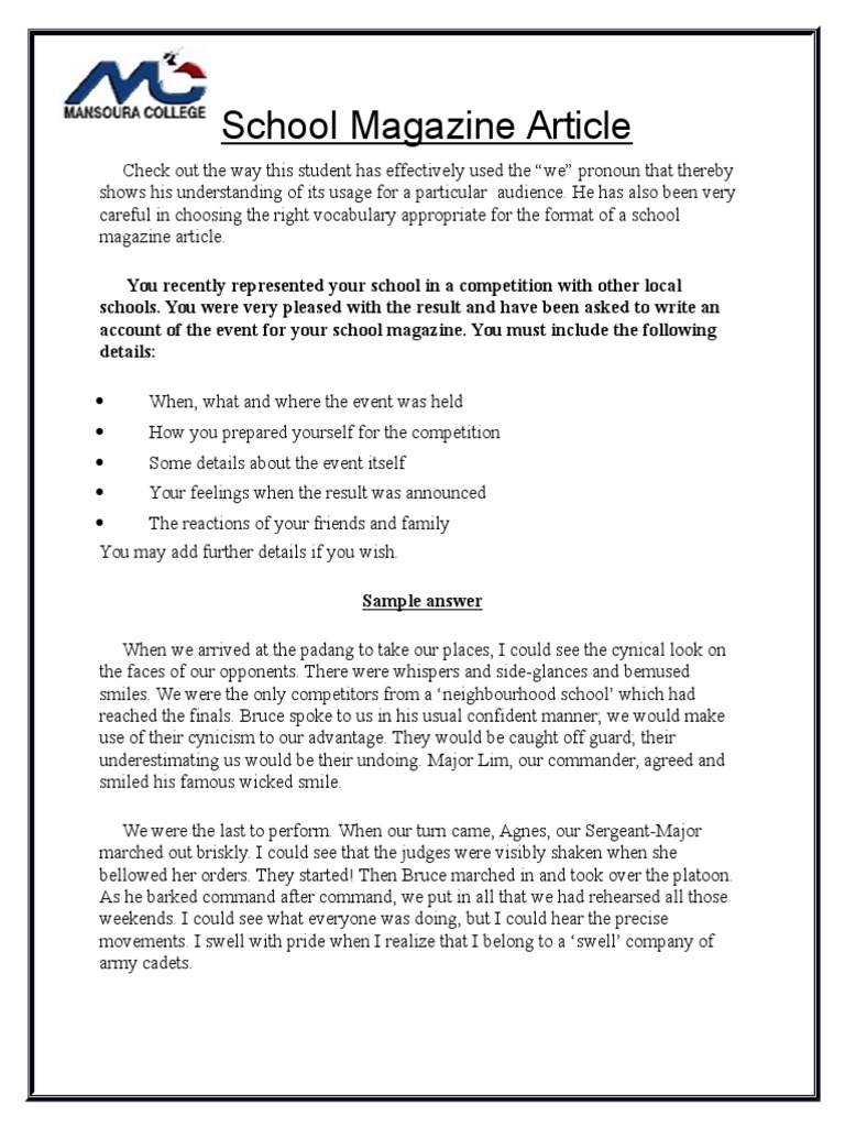 an article for school magazine College magazine is the national daily guide to campus life our articles for college students feature university rankings of us colleges, college guides, academic advice, college prep, career advice, student health and collegiate dating tips. an article for school magazine College magazine is the national daily guide to campus life our articles for college students feature university rankings of us colleges, college guides, academic advice, college prep, career advice, student health and collegiate dating tips.