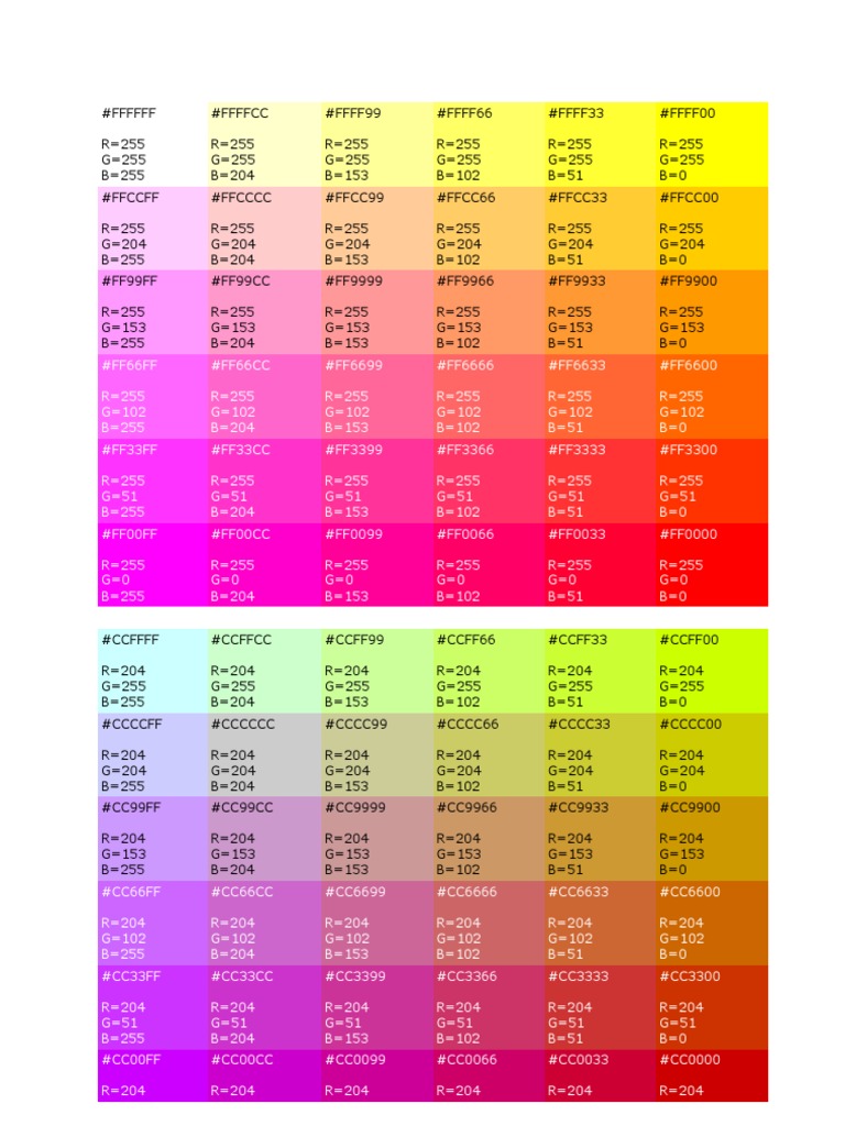 Rgb Color Codes Chart