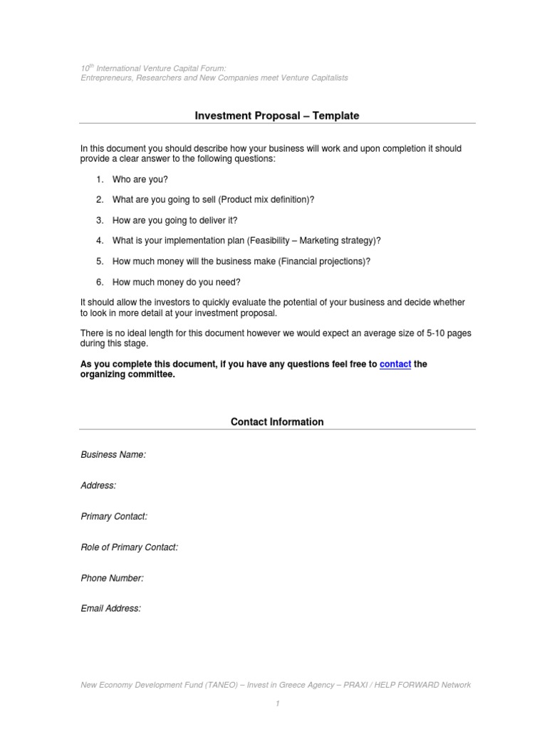 Investment Proposal Template - DocShare.tips Pertaining To Investor Proposal Template